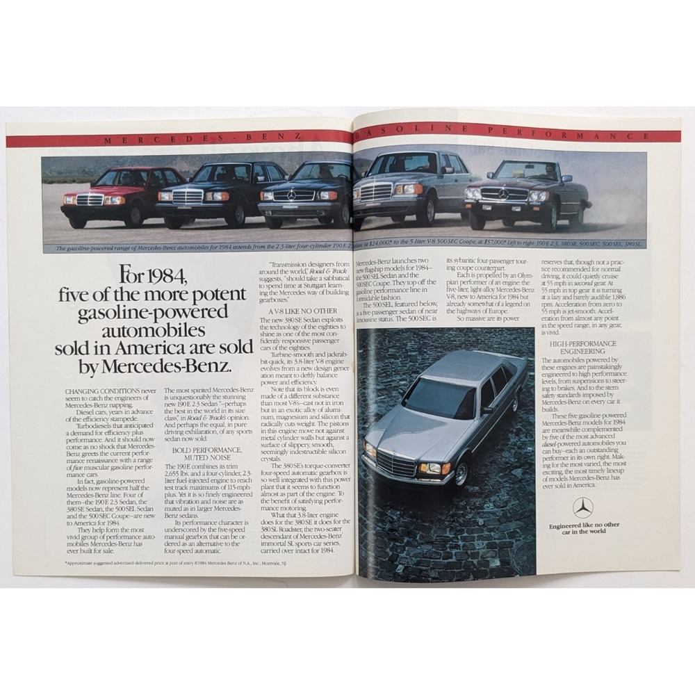 Mercedes-Benz Print Ad Vintage 1984 190E 380SE 500SEL 500SEC 380SL Luxury Auto